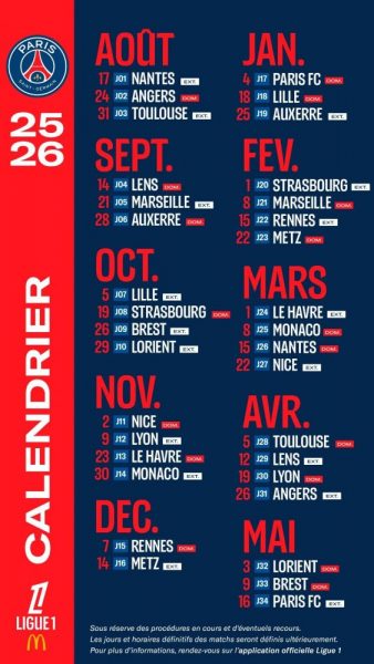 Official - PSG match schedule for Ligue 1 2025-2026 unveiled  