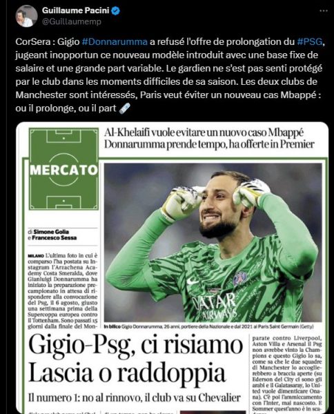 Transfer – Donnarumma is upset, PSG does not want another Mbappé case  