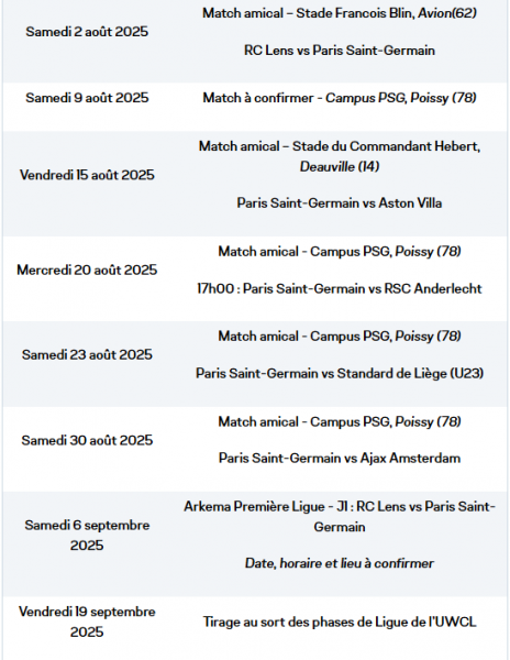 Official - PSG Women's preseason schedule  