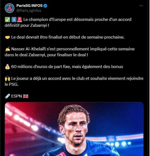 Transfer – Zabarnyi arrives at PSG, Al-Khelaïfi takes action  