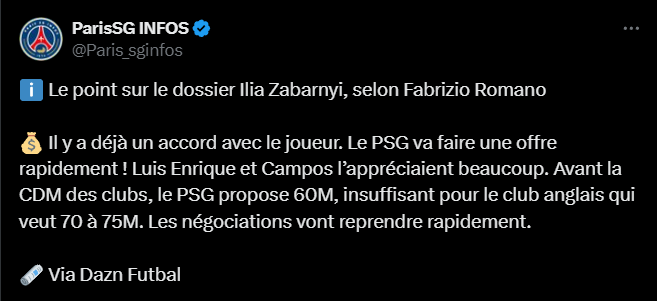 Transfer - Zabarnyi and two recruits, PSG's plan unveiled!  
