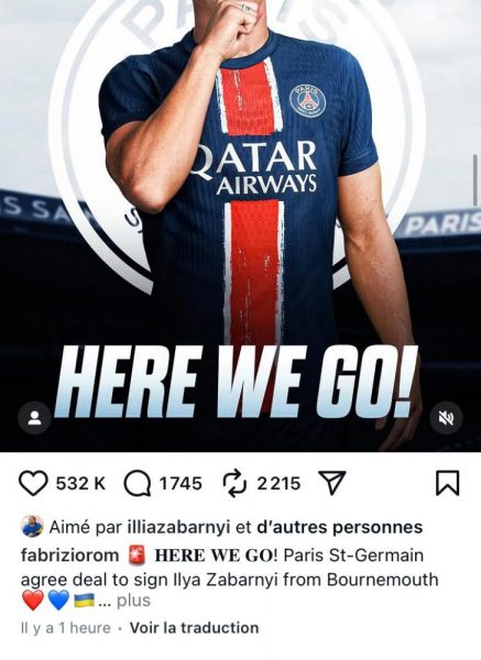 Transfer – Zabarnyi subtly confirms his arrival at PSG  