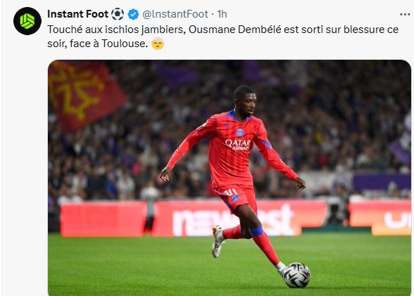 Toulouse vs PSG – Dembélé goes off with a muscle strain!  