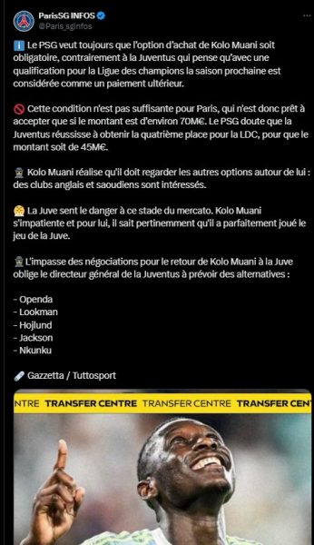 PSG transfer – Deadlock for Kolo Muani, his future in turmoil  