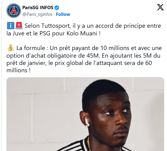 Transfer – Kolo Muani to Juventus, deal announced !    