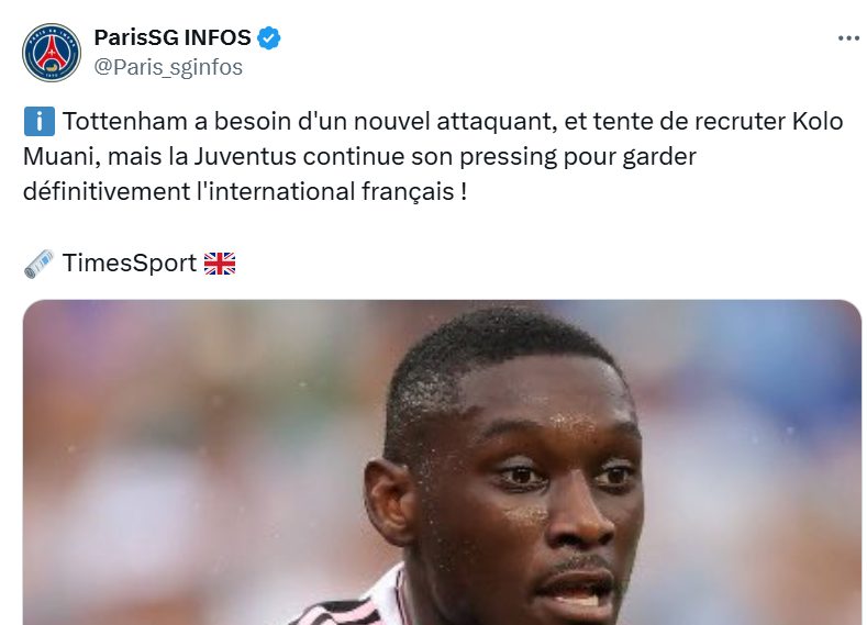 Transfer – Kolo Muani, Tottenham puts pressure on Juventus!  