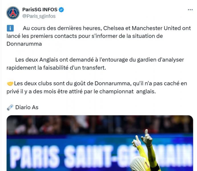 PSG Transfer – Donnarumma sidelined, Chelsea and United move in  