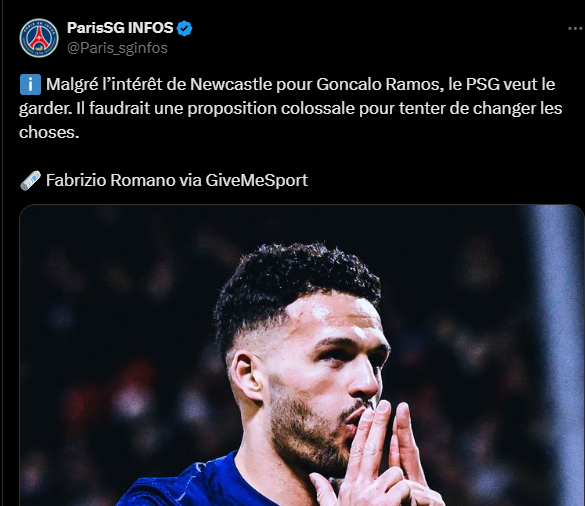 Transfer – Gonçalo Ramos targeted by Newcastle, PSG gives an answer  