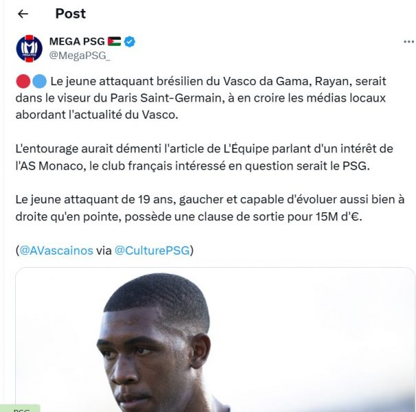 PSG Transfer – Rayan, the new Brazilian star already targeted?  