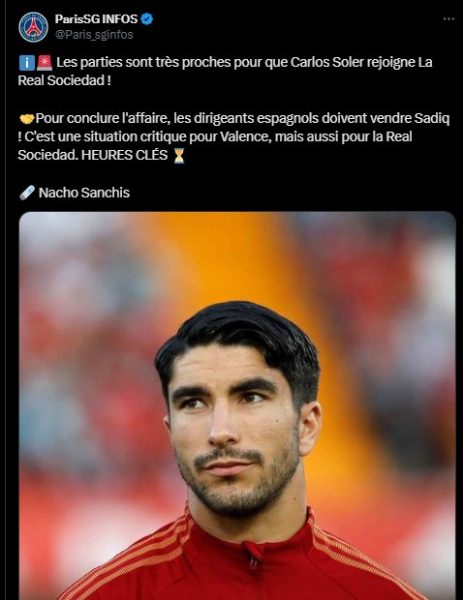 Transfer – Soler to Real Sociedad, transfer suspended until sale  