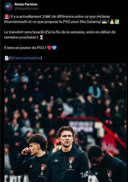 Transfer – Zabarnyi is almost at PSG  