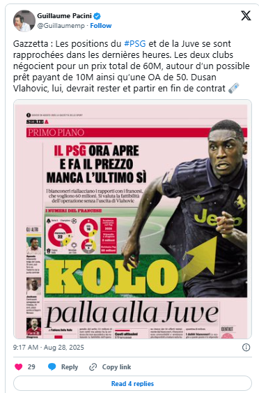 PSG Transfer – Kolo Muani to Juventus, the figures of the deal  