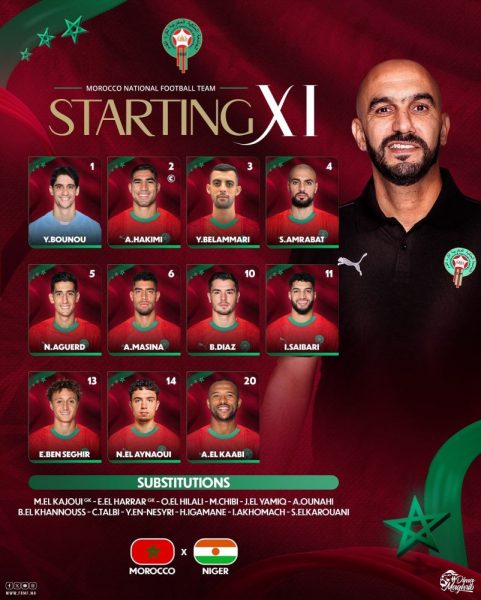 Morocco vs Niger - Official lineups: Hakimi starts  