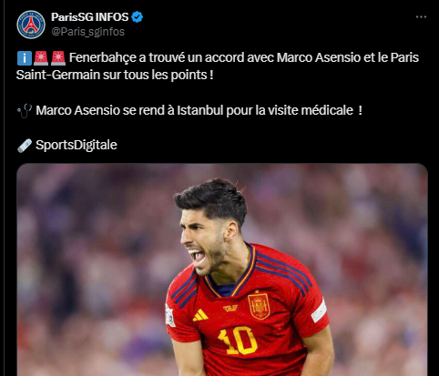 Transfer – Asensio leaves PSG: full agreement with Fenerbahçe  