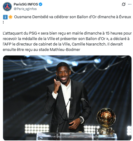 Dembélé Ballon d’Or, hero’s return to Évreux on Sunday  