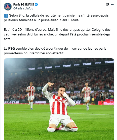 Transfer – PSG is keeping an eye on Cologne’s young talent, Said El Mala Transfer – PSG is keeping an eye on Cologne’s young talent, Said El Mala