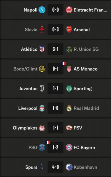 Champions League - Tuesday's Matchday 4 Results Champions League - Tuesday's Matchday 4 Results