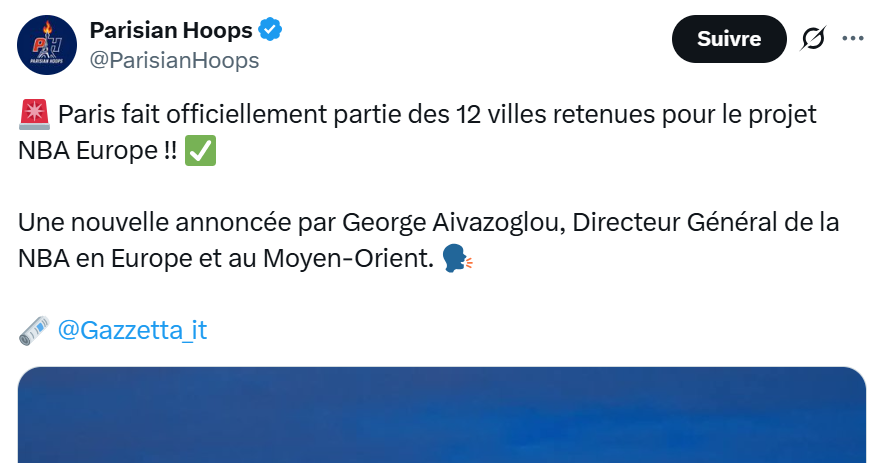 Paris endorsed by the NBA: a place in the European project!  
