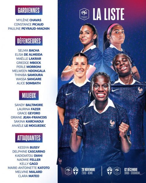 The list of the French Women's National Team in November The list of the French Women's National Team in November