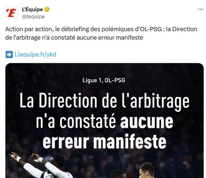 OL vs PSG – The Referees Directorate gives its verdict after the controversy  