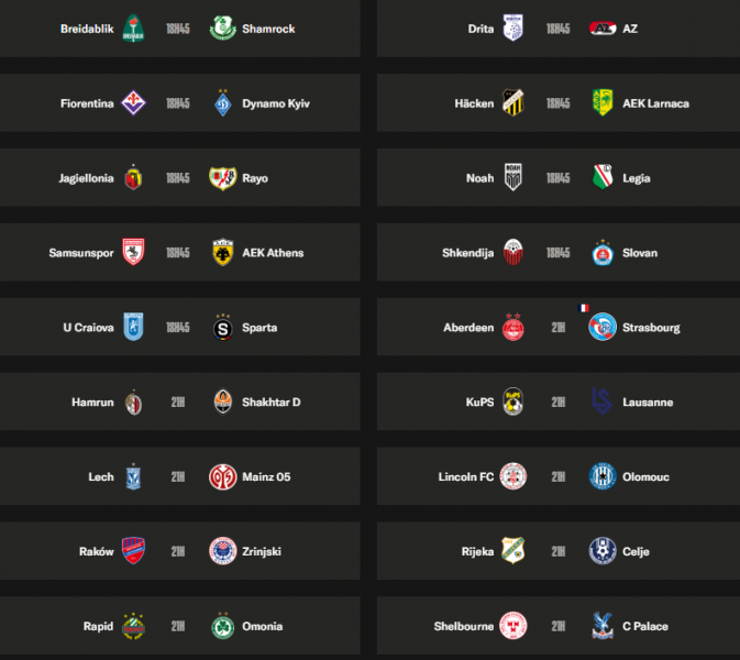 Europa League Conference - Matchday 5 schedule and standings  