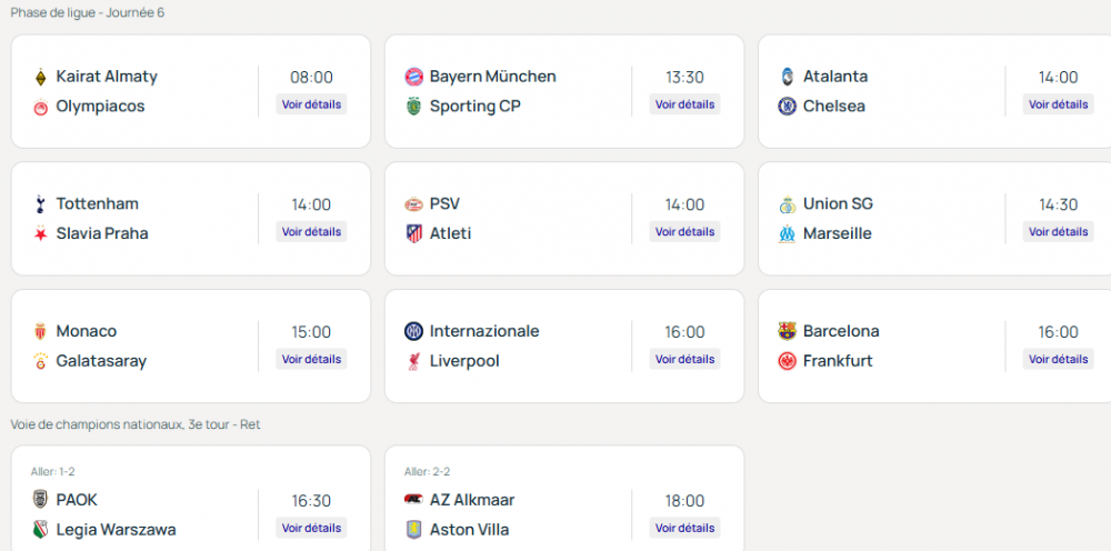 Youth League - Matches for Matchday 6 and standings  