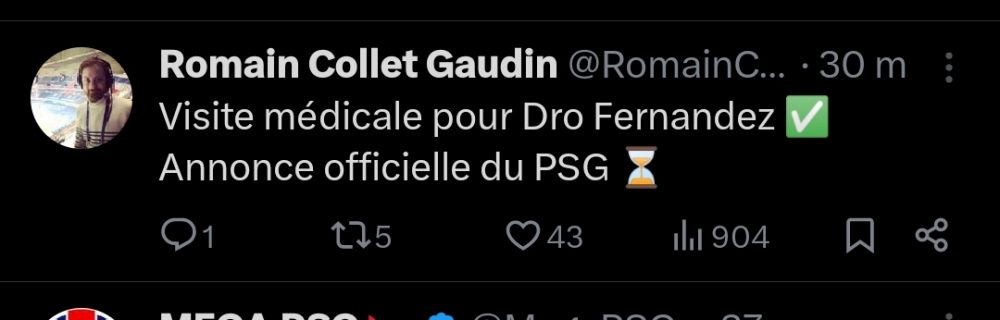 Transfer - Dro Fernandez to PSG, medical examination successful Transfer - Dro Fernandez to PSG, medical examination successful