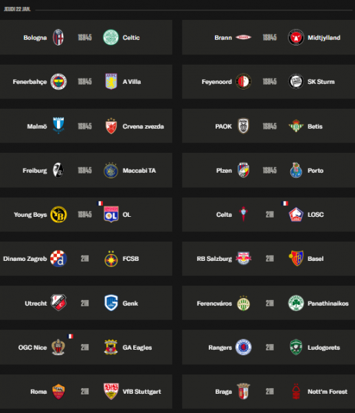 Europa League - Matchday 7 schedule and standings Europa League - Matchday 7 schedule and standings