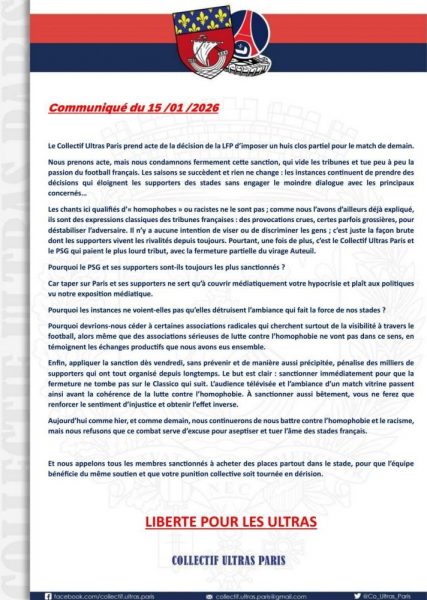 PSG vs Lille – Punished, the Collectif Ultras Paris launches a scathing attack on the LFP PSG vs Lille – Punished, the Collectif Ultras Paris launches a scathing attack on the LFP