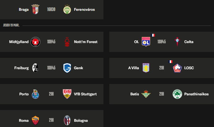 Europa League - Round of 16 second leg schedule Europa League - Round of 16 second leg schedule
