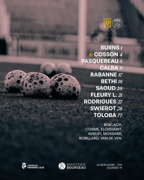 Nantes vs PSG - Official lineups: Nantes vs PSG - Official lineups: