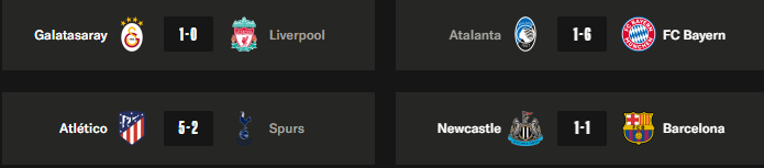 Champions League - Tuesday's results from the second leg of the round of 16 Champions League - Tuesday's results from the second leg of the round of 16