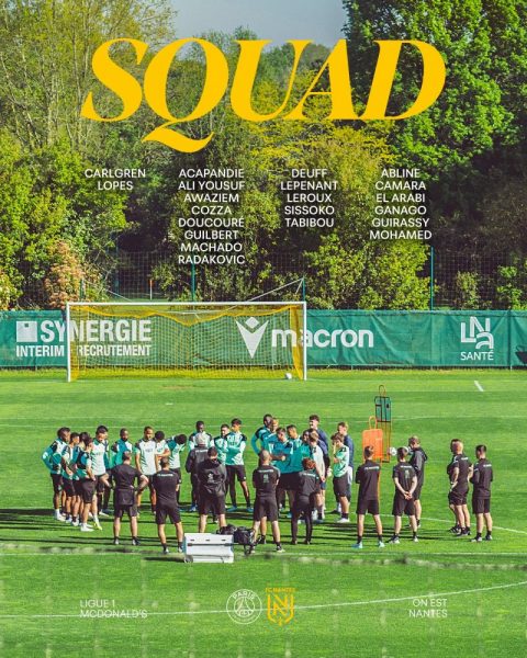 PSG vs Nantes - The FCN squad: 5 players out PSG vs Nantes - The FCN squad: 5 players out