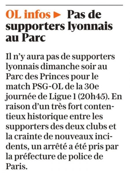 PSG vs Lyon – OL supporters will not be there! PSG vs Lyon – OL supporters will not be there!