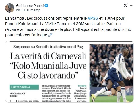 Transfer – Negotiations between Juventus and PSG for Kolo Muani are taking shape. Transfer – Negotiations between Juventus and PSG for Kolo Muani are taking shape.