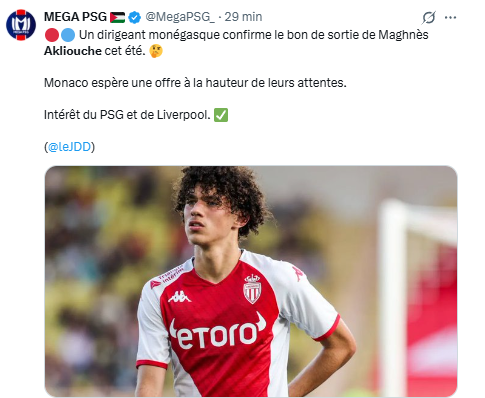 Transfer news - Akliouche to PSG or Liverpool, the door is open! Transfer news - Akliouche to PSG or Liverpool, the door is open!