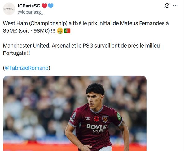 Transfer - Almost €100 million, PSG faces the Premier League for Mateus Fernandes Transfer - Almost €100 million, PSG faces the Premier League for Mateus Fernandes