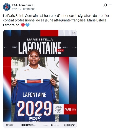 Official – Lafontaine signs her professional contract with PSG! Official – Lafontaine signs her professional contract with PSG!