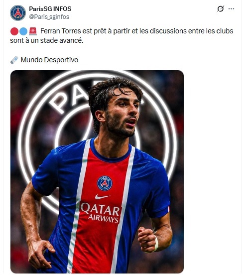 Transfer news – Ferran Torres to PSG is a real possibility. Transfer news – Ferran Torres to PSG is a real possibility.