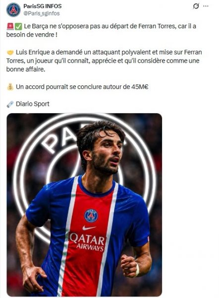 Transfer news – Ferran Torres to PSG is a real possibility. Transfer news – Ferran Torres to PSG is a real possibility.