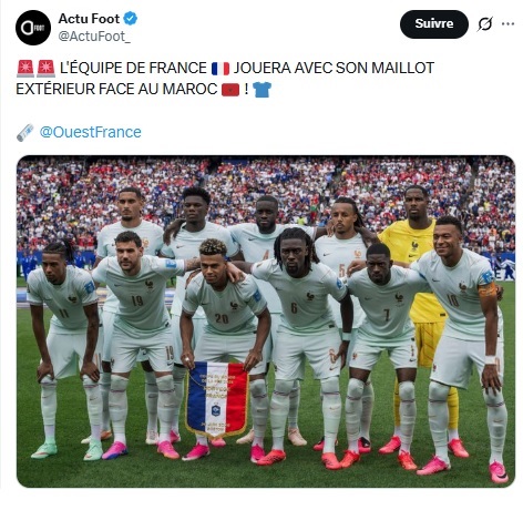 World Cup – France won't wear blue against Morocco. World Cup – France won't wear blue against Morocco.