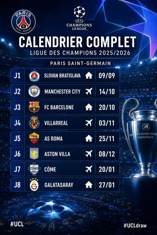 Champions League – PSG's league phase schedule revealed! Champions League – PSG's league phase schedule revealed!