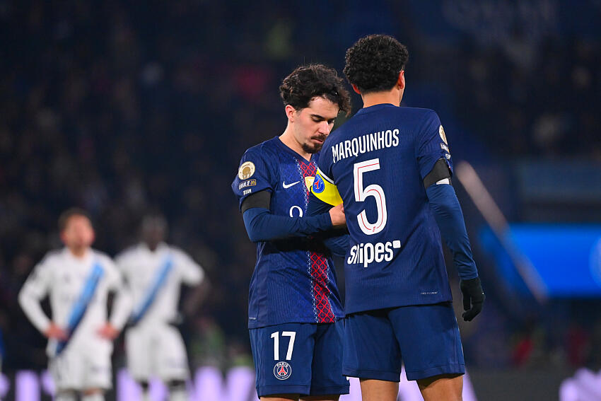 PSG vs. Aston Villa – Marquinhos and Vitinha in a press conference with Luis Enrique.  