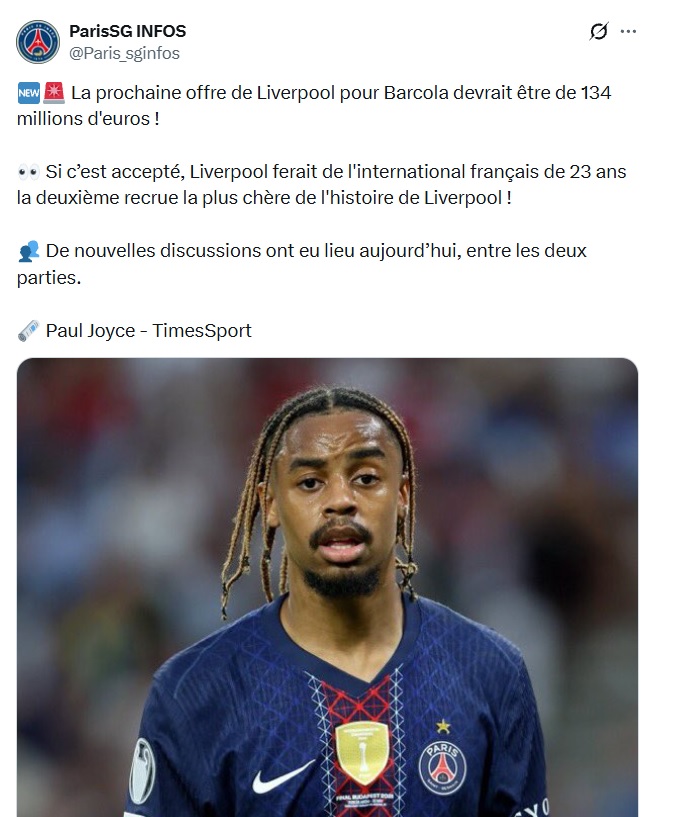 Transfer news – Liverpool raises its offer for Barcola Transfer news – Liverpool raises its offer for Barcola