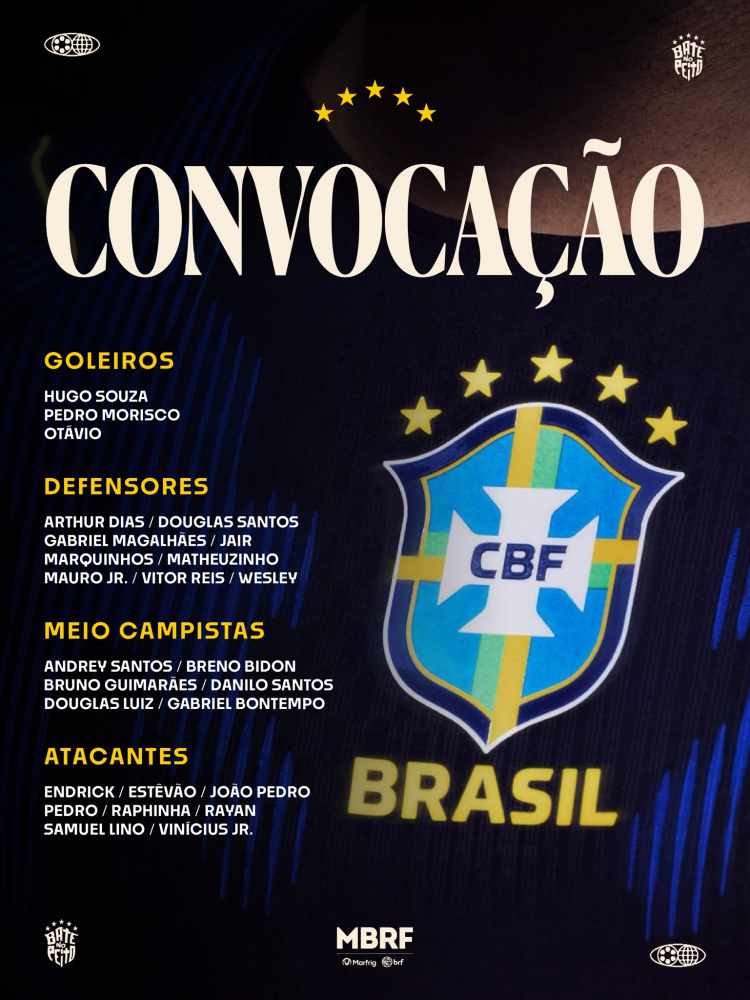 Brazil's list for the September and October break, with 1 PSG player Brazil's list for the September and October break, with 1 PSG player