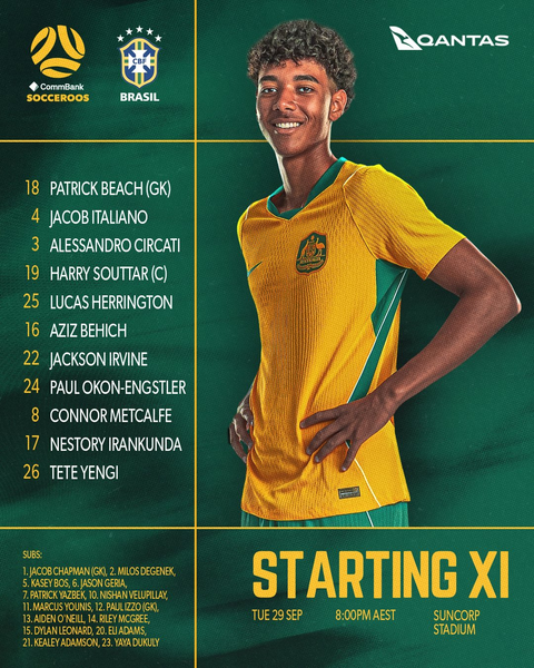 Australia vs Brazil – Official lineups Australia vs Brazil – Official lineups